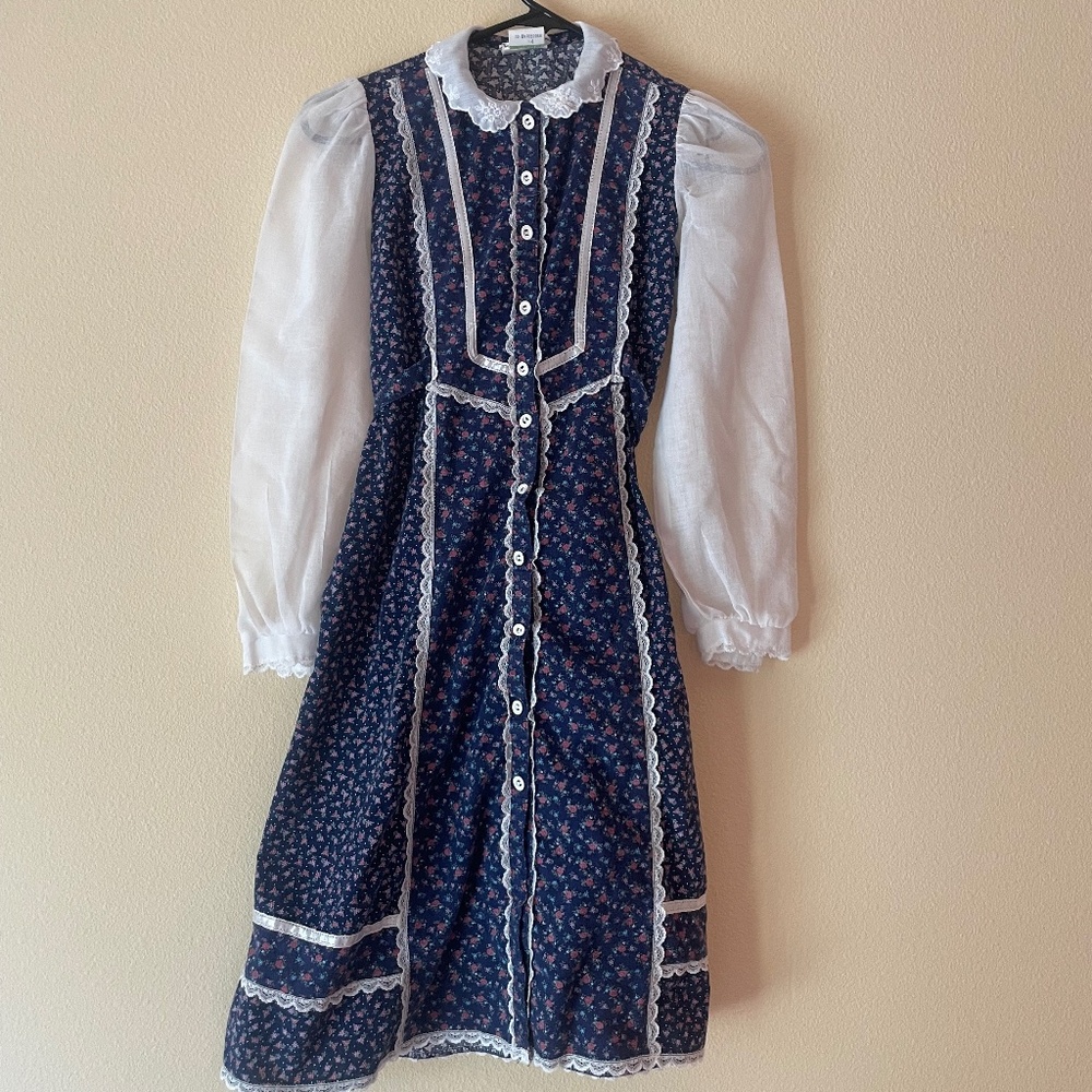 Gunne Sax by Jessica VTG Prairie Rose Bud High Neck Lace Girls Sz. Junior 14